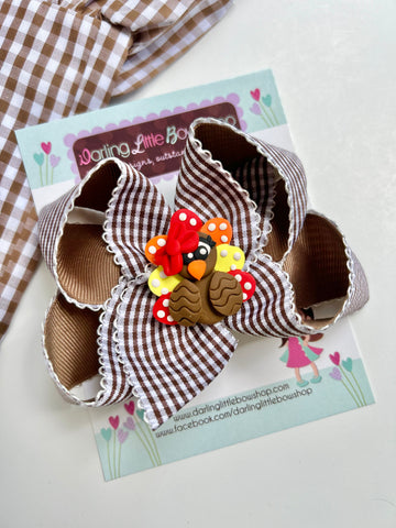 Brown Gingham Turkey hairbow