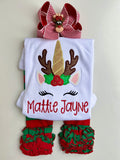 Girls Reindeer Unicorn shirt or bodysuit for girls