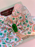 Luck of the Irish Hairbow with four leaf clovers and rainbows - choose 4-5" or 6" bow - Darling Little Bow Shop
