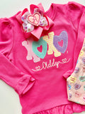 XOXO Valentine hot pink ruffle shirt - Darling Little Bow Shop