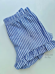 Navy Seersucker Ruffle Shorties