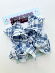 Navy plaid delicate ruffle hairbow