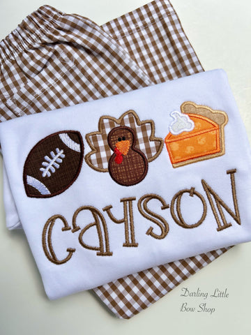 Turkey Day Shirt for Boys,  Turkey, football and pie