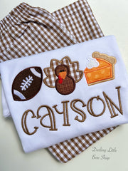 Turkey Day Shirt for Boys,  Turkey, football and pie