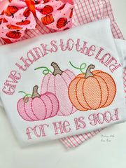 Give thanks to the Lord pumpkin shirt or bodysuit for girls