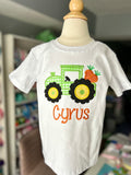 Easter Tractor Shirt or Bodysuit for boys - sweet green and yellow tractor hauling carrots