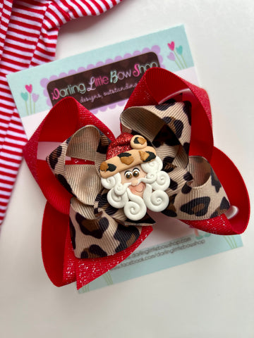 Santa Cheetah print Christmas hairbow