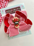 Silly Reindeer bow - red gingham bow with girly reindeer center