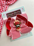 Silly Reindeer bow - red gingham bow with girly reindeer center