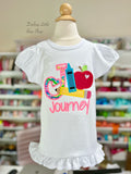 Girls School supplies shirt with neon pink Lilly print