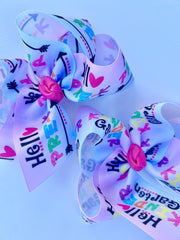 Pink School Hairbow, Hello Kindergarten, PreK, 1st grade, 2nd grade
