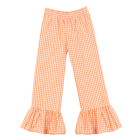 Orange and White Check Ruffle Pants