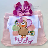 Turkey Twirl bodysuit or shirt for girls in floral pink, violet and sage