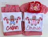 Gingerbread Lane bow - red gingham and ruffle bow with girly gingerbread center
