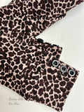 Leopard print Button Leggings - fleece lined and warm