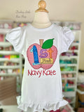 Red Gingham apple Back To School shirt, personalized with name and grade