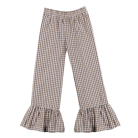 Brown and White Check Ruffle Pants