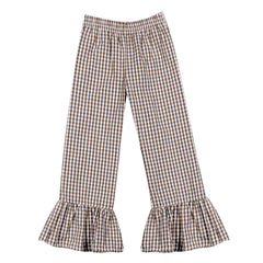 Brown and White Check Ruffle Pants