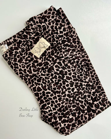 Leopard print Button Leggings - fleece lined and warm