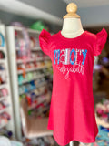 Red flutter sleeve 4th of July dress for girls