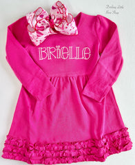 Bright Pink Monogrammed Valentine Dress for girls
