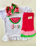 Watermelon hairbow in red and green