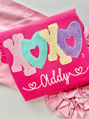 XOXO Valentine hot pink ruffle shirt