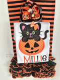 Purr-fect Pumpkin Black Cat Halloween Hairbow
