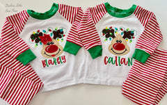 Reindeer Games Family Christmas Pajamas and Nightgowns - raglan striped style - infant to adult sizes