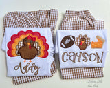 Turkey Day Shirt for Boys,  Turkey, football and pie