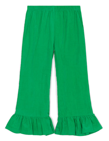 Kelly Green Corduroy Ruffle Pants