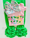 Happy Go Lucky Hairbow with four leaf clovers and rainbows - choose 4-5" or 6" bow