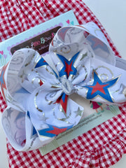 4th of July hairbow in red, white and blue, silver stars