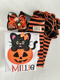 Purr-fect Pumpkin Black Cat Halloween Hairbow