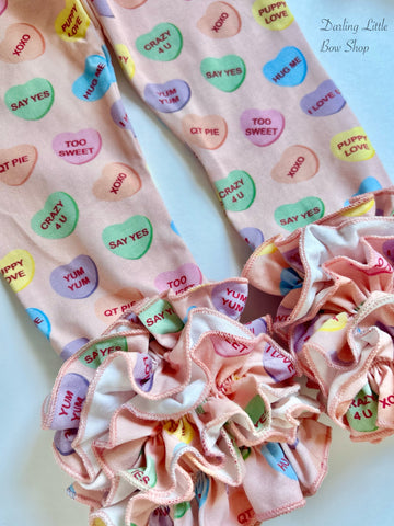 Sweet Talk Ruffle Leggings, Conversation Hearts leggings