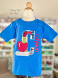 First Day of School Shirt for boys, boutique appliqué shirt with name and initial