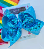 Aqua sequin 6” hairbow