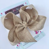 Burlap Bow - burlap look tan hairbow choose 4 inch or 5 inch bow