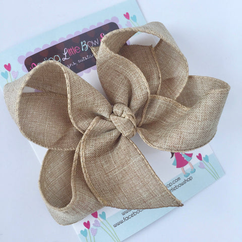 Burlap Bow - burlap look tan hairbow choose 4 inch or 5 inch bow