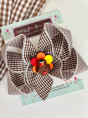 Brown Gingham Turkey hairbow