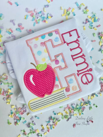 Pink and Yellow Apple Back To School shirt, personalized with initial and name