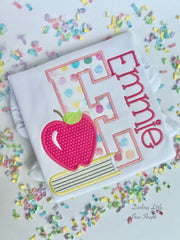 Pink and Yellow Apple Back To School shirt, personalized with initial and name