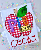Red Gingham apple Back To School shirt, personalized with name and grade