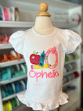Girls School supplies shirt with neon pink Lilly print