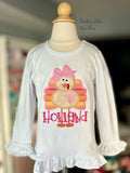 Quirky Turkey bodysuit or shirt for girls with Autumn Sunset fabric