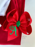 Christmas Monogrammed Bow with Cursive Initial - Darling Little Bow Shop