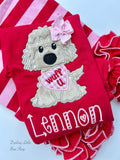 Wuff You Puppy Valentine ruffle shirt
