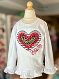 Valentine Heart shirt or bodysuit for girls, red, black, leopard