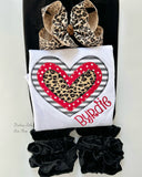 Valentine Heart shirt or bodysuit for girls, red, black, leopard
