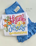 Thank Ya Jesus Shirt or Bodysuit for girls -- Easter cross bodysuit or shirt -- yellow, hot pink, blue, orange